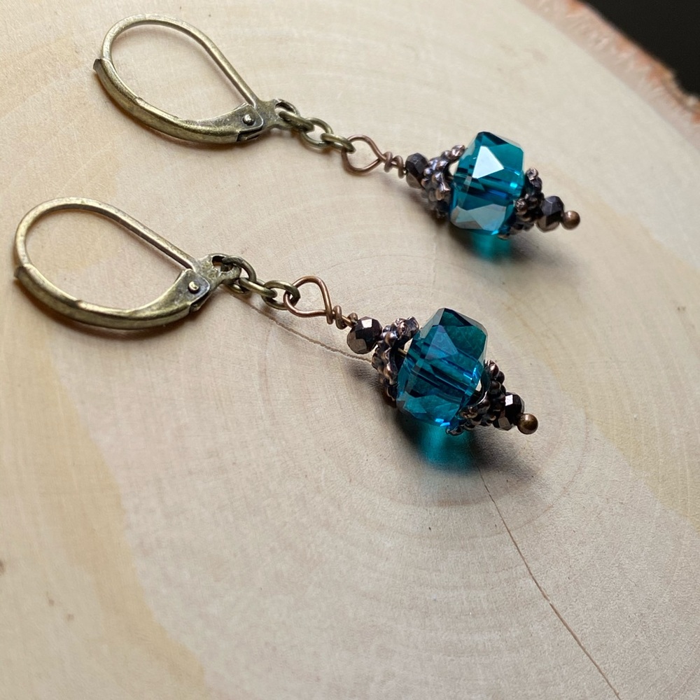 Teal blue earrings - Picture 2 of 3